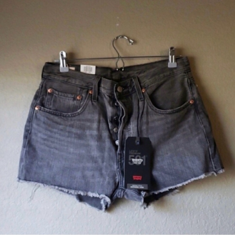 New Levi's Shorts 501 Black High Rise Button Fly Cut Off Frayed Hem Shorts Sz 30